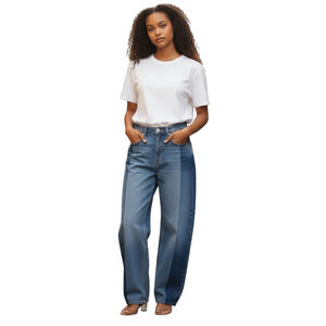 ASOS Design Womens 4 Two Tone Barrel Jeans Blue High Waist Wide Leg Y2K Retro